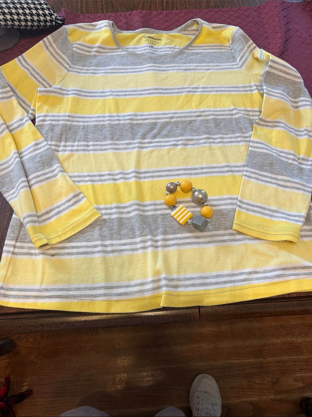 croft & barrow Yellow and Gray Striped Long-Sleeve Tee with bracelet
